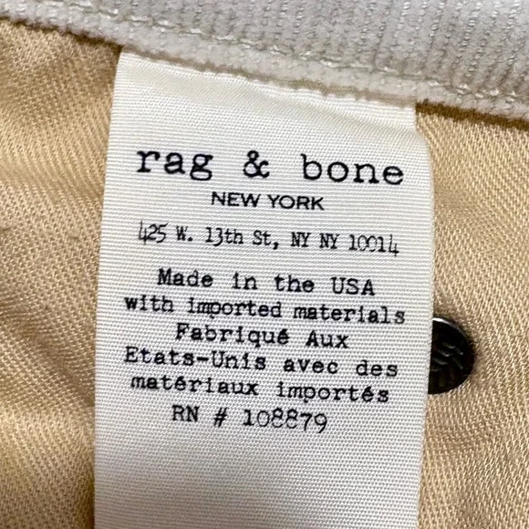 Rag & Bone winter white Tomboy skinny Corduroy Jeans 29 - Picture 7 of 11